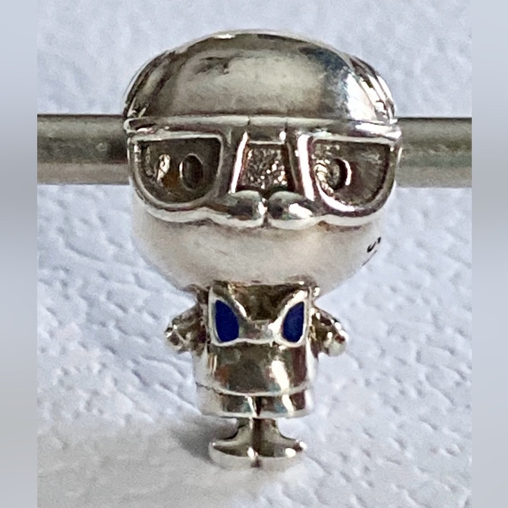 Authentic Pandora Sterling Silver Blue Enamel “Mr. Wise” Elderly Man Charm